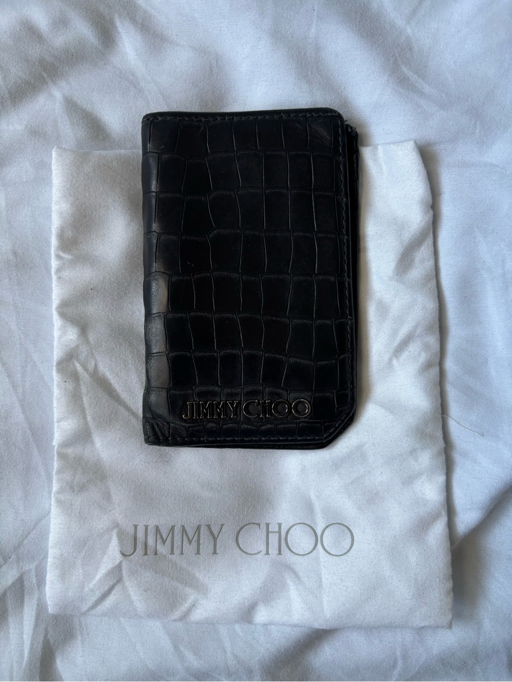 Jimmy Choo Black Croc-Embossed Leather Card & Key Holder